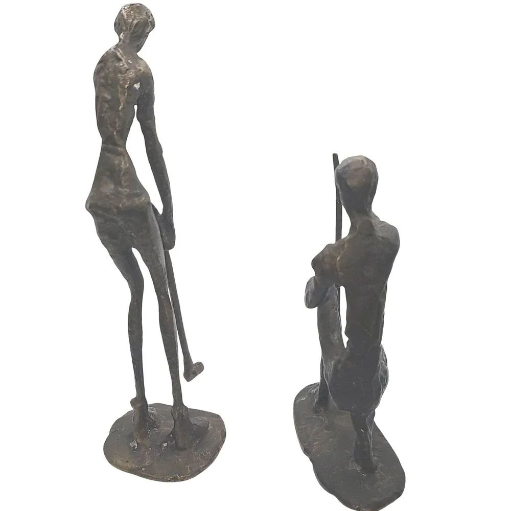 Vintage Pier 1 Pair of Metal Golfer Statues‎ - Male And Female Forms